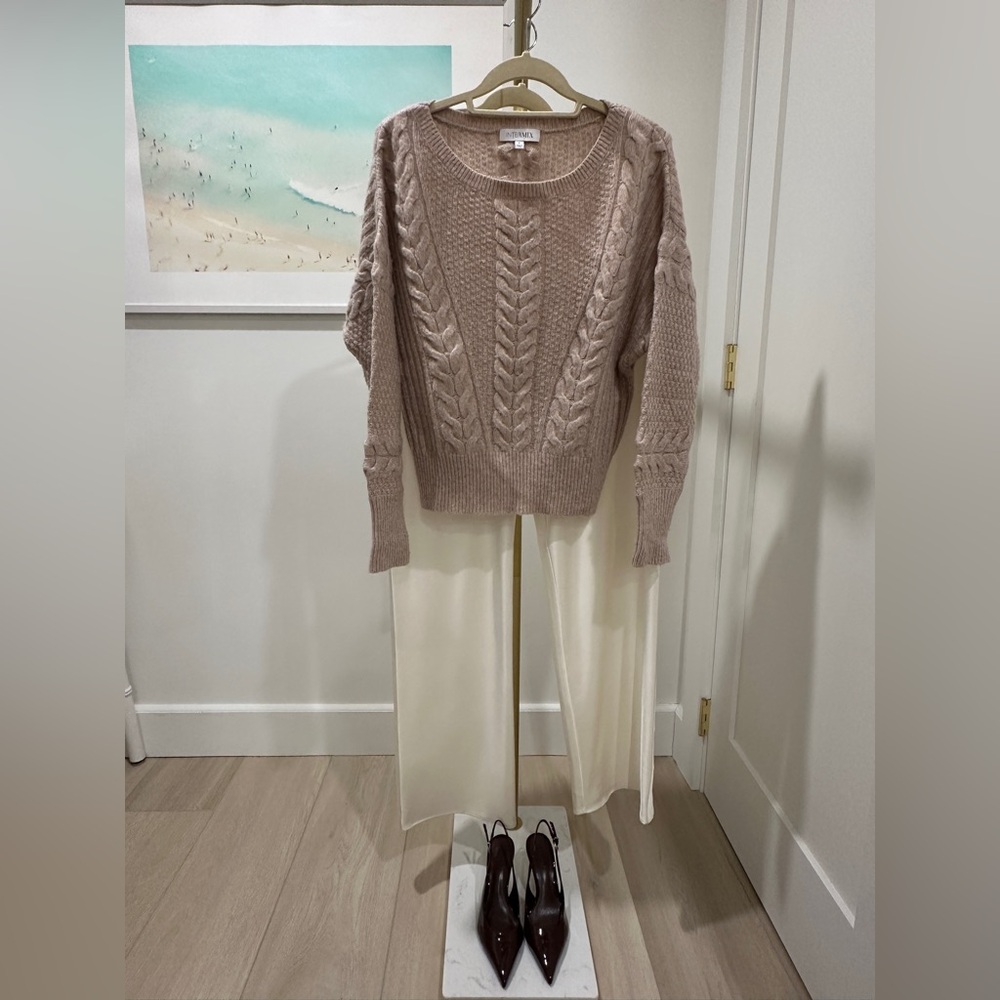 INTERMIX Women's Cable Knit Wool Sweater - neutral & stylish